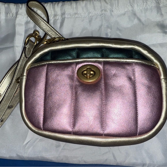 Coach Metallic Color Block‎ Quilted Leather Small Camera Crossbody Bag Purse NWT - Picture 12 of 13